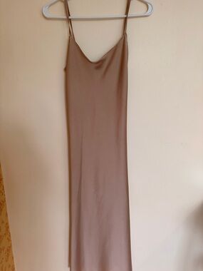 Sleek Taupe Slip Dress with Spaghetti Straps